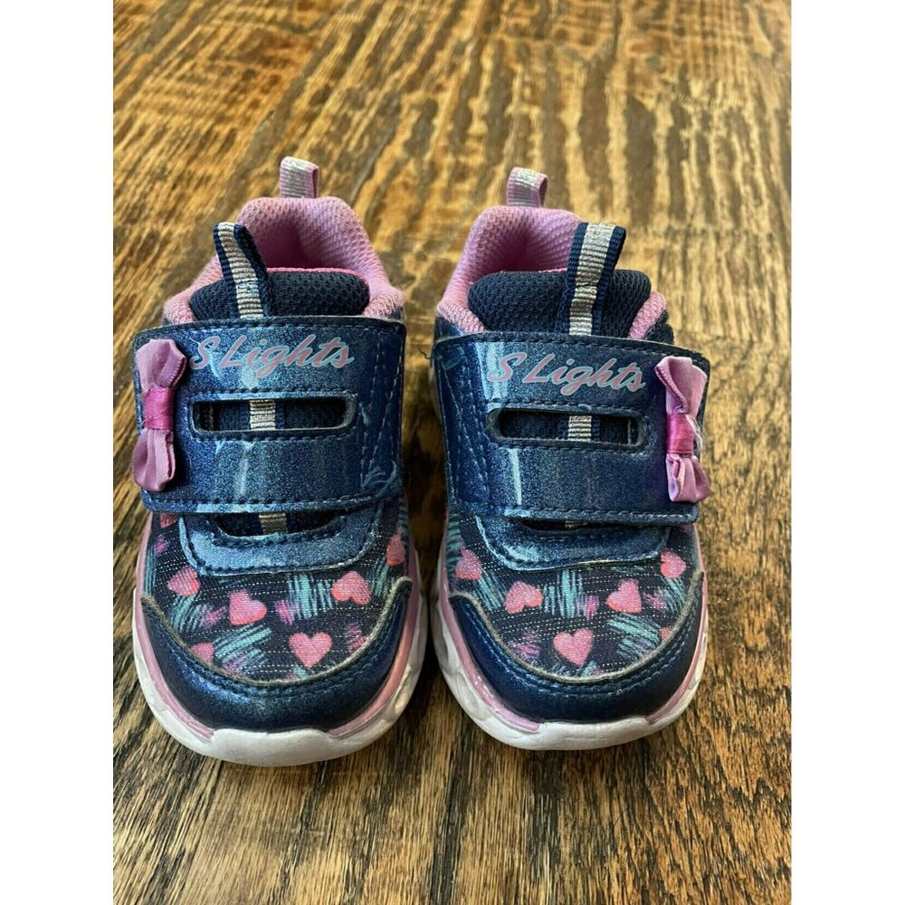 Navy & Pink Light Up Hearts Skechers Shoes Size Toddler 6